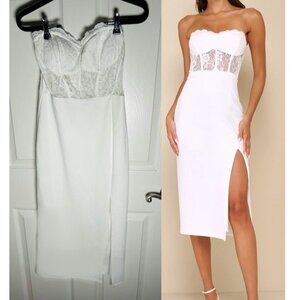 Lulus Exquisitely Sultry White Lace Strapless Bustier Midi Dress Size Small NWOT
